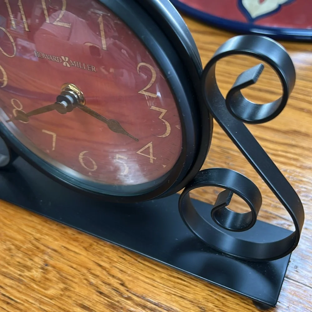 Howard Miller Red Dial Black Metal Table Clock